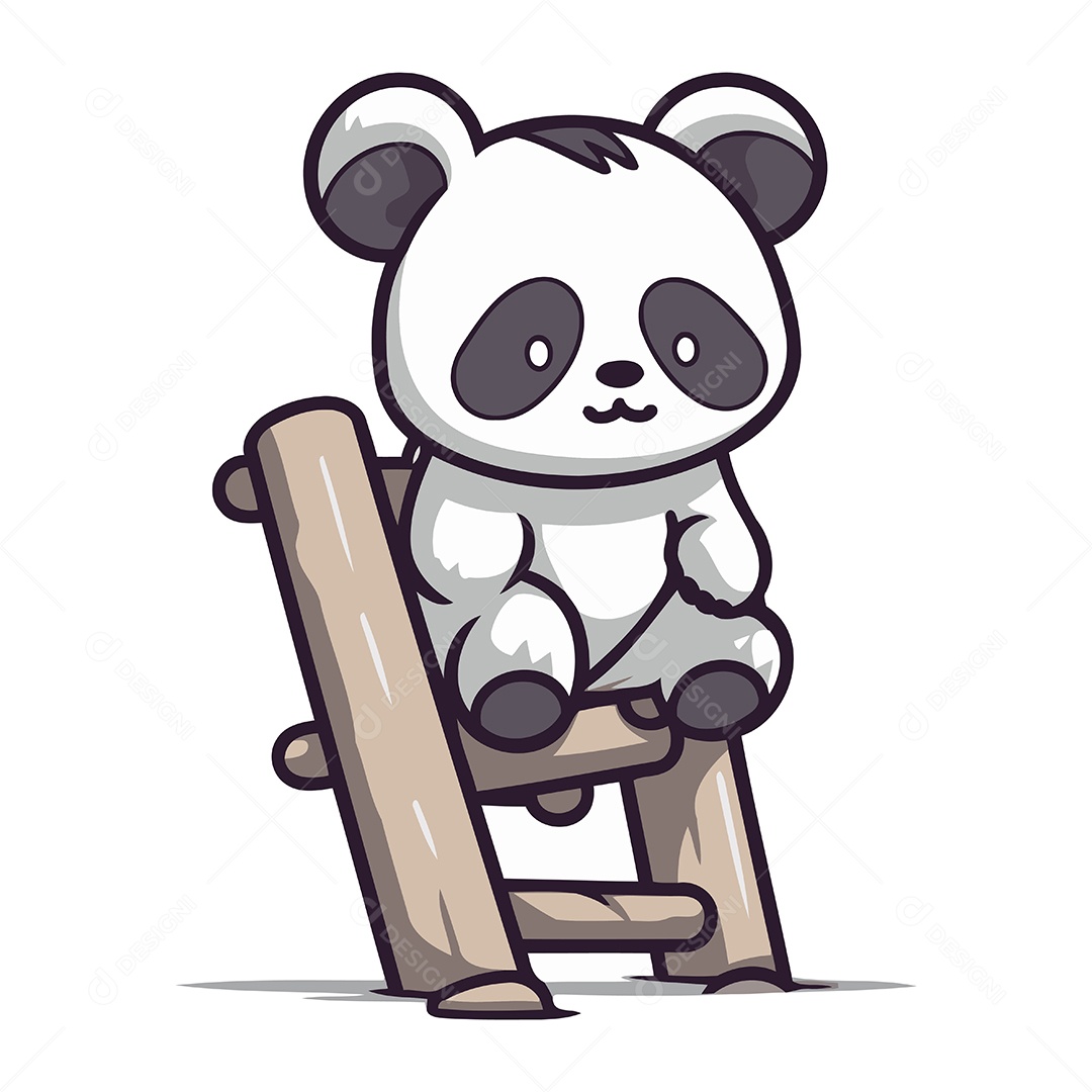 Panda Sentado em uma Cadeira de Madeira Ilustração Vetor EPS
