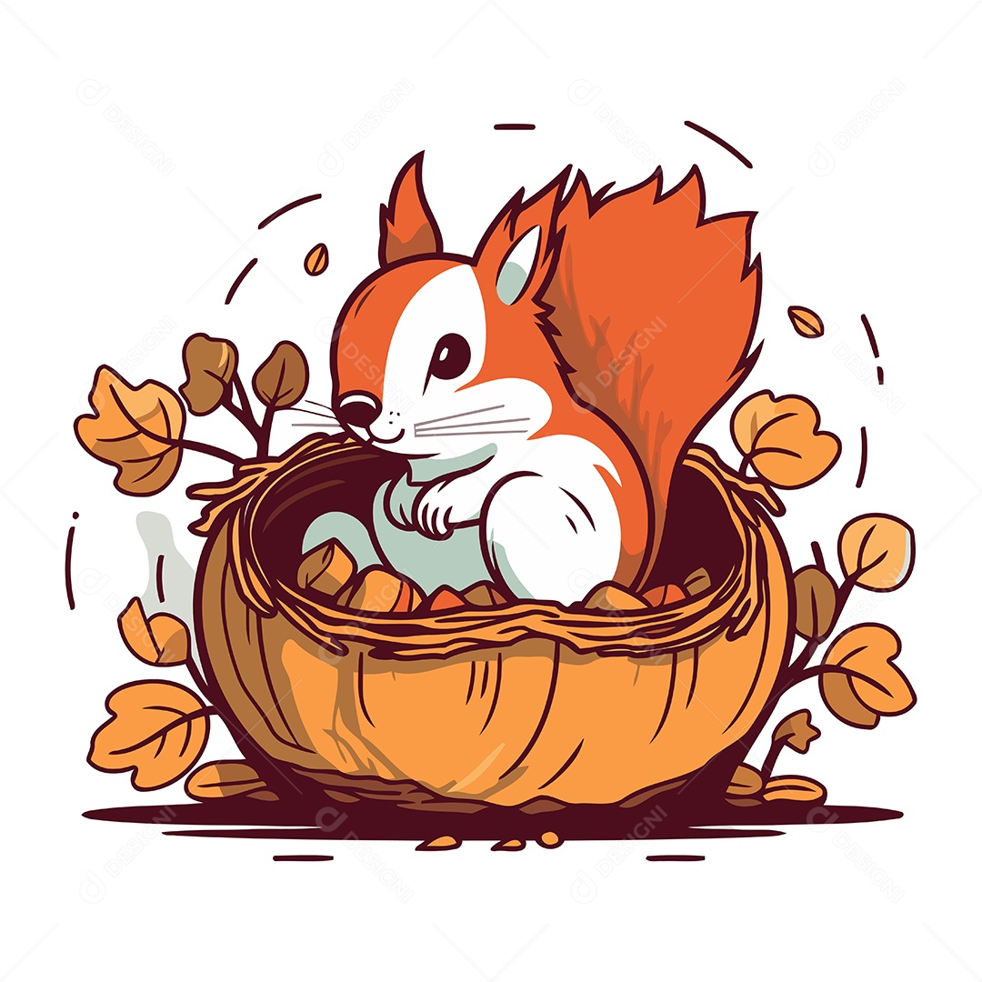 Esquilo em uma Cesta Desenho Animado Ilustração Vetor EPS