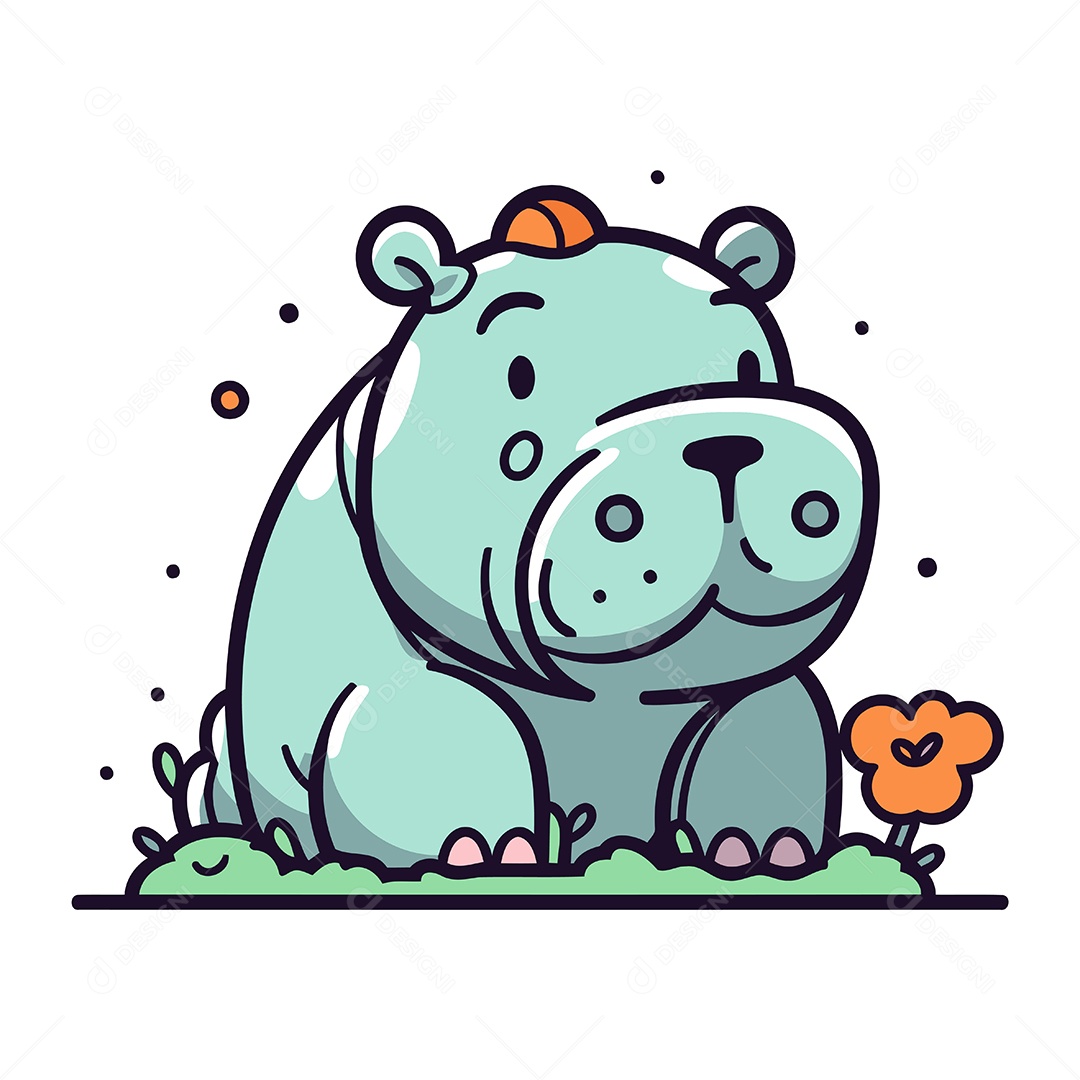 Hipopótamo Fofo de Desenho Animado Ilustração Vetor EPS