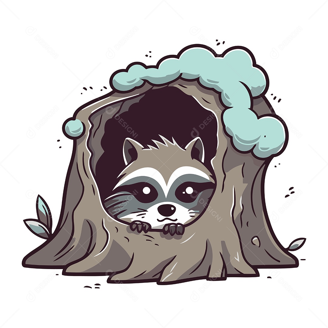 Guaxinim em um Buraco na Árvore Ilustração Vetor EPS