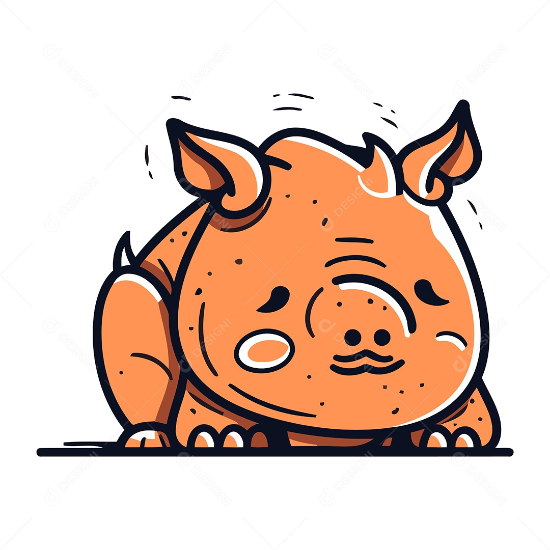 Rinoceronte Fofo de Desenho Animado Ilustração Vetor EPS