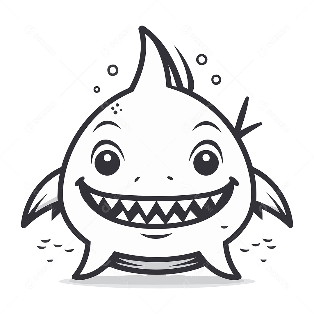 Tubarão Sorridente de Desenho Animado Ilustração Vetor EPS