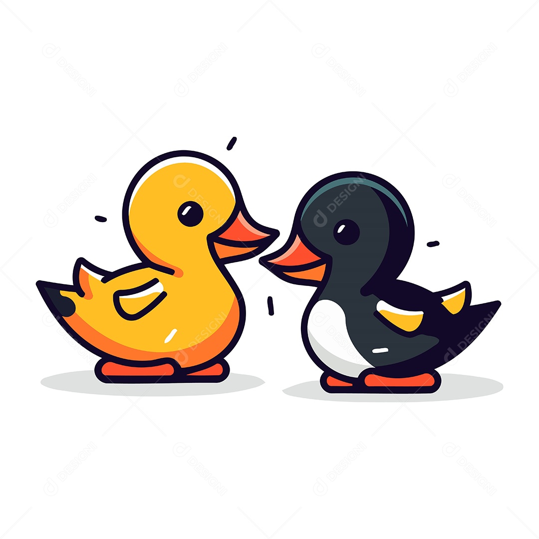 Patos Fofo de Desenho Animado Ilustração Vetor EPS