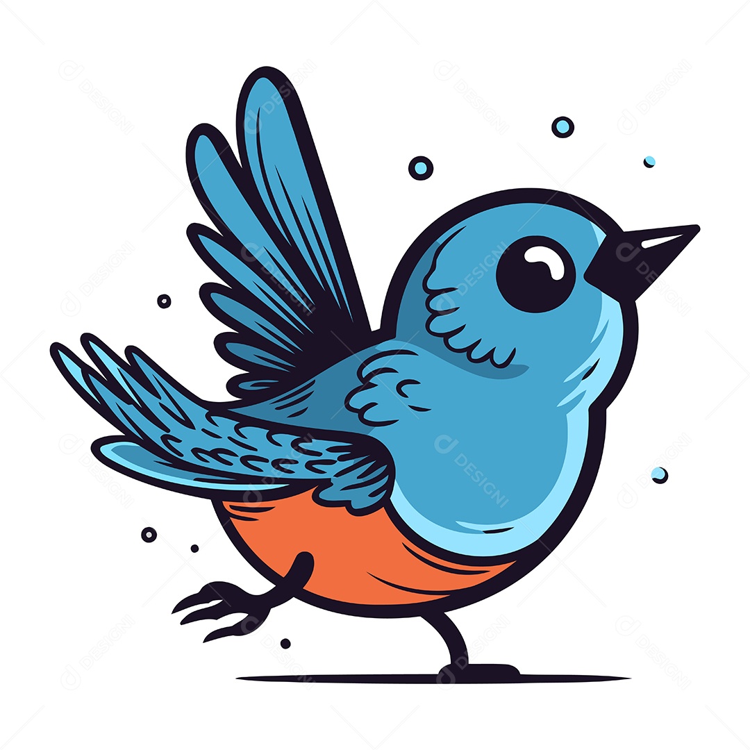 Lindo Pássaro Azul de Desenho Animado Ilustração Vetor EPS