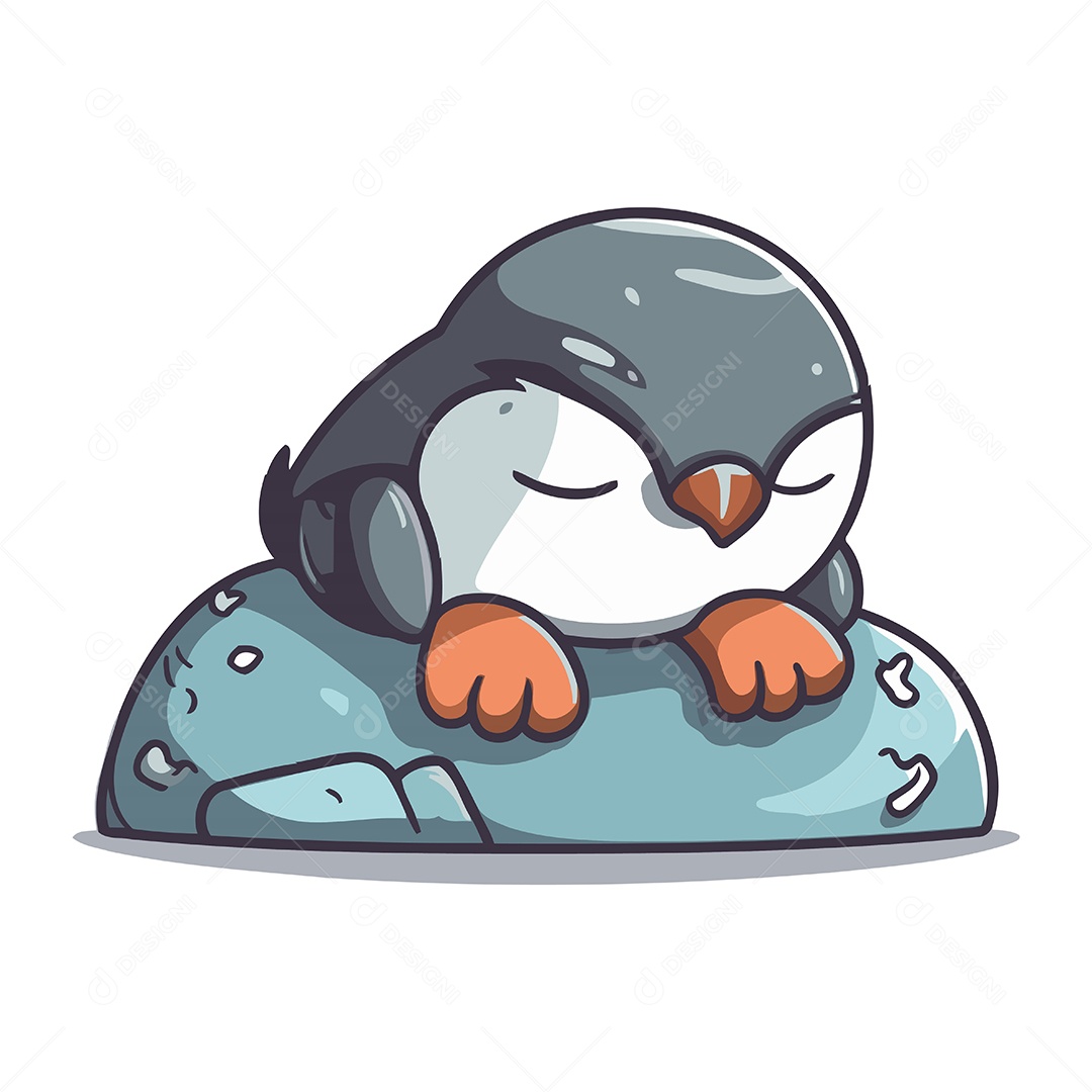 Pinguim em Pedra Desenho Animado Ilustração Vetor EPS