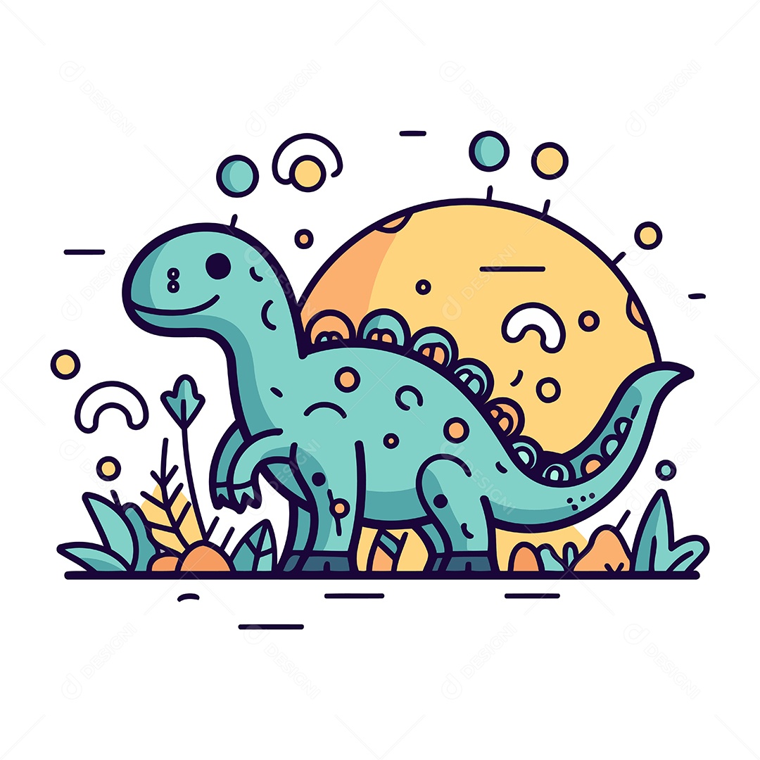 Dinossauro Fofo de Desenho Animado Ilustração Vetor EPS