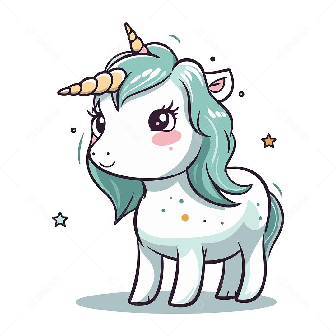 Unicórnio Fofo de Desenho Animado Ilustração Vetor EPS