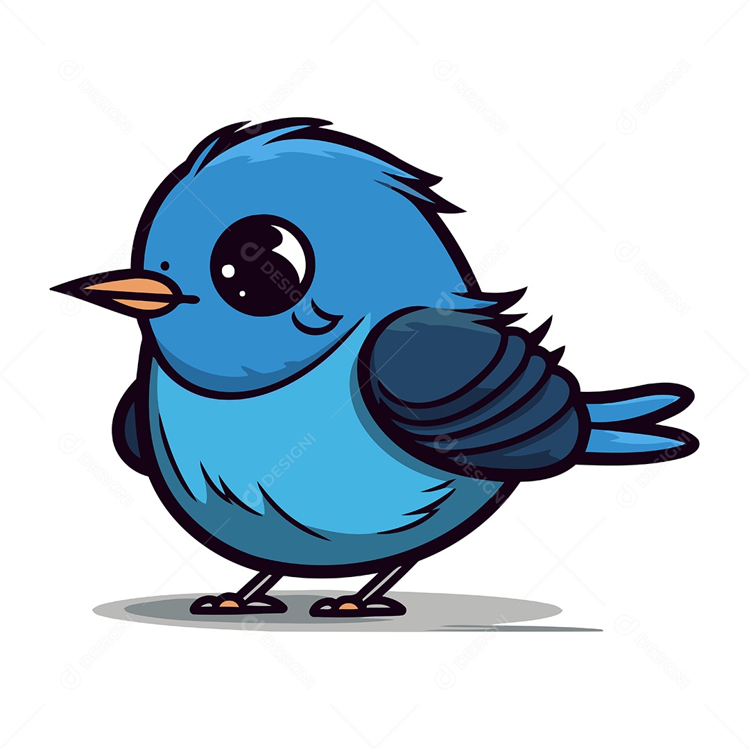 Pássaro Azul Fofo de Desenho Animado Ilustração Vetor EPS