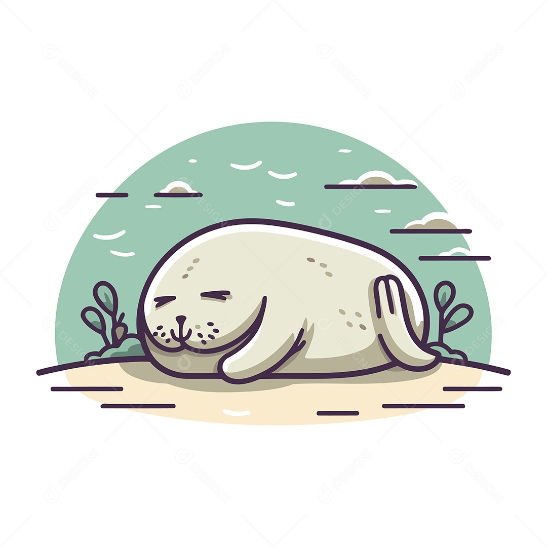Foca Fofa de Desenho Animado Ilustração Vetor EPS