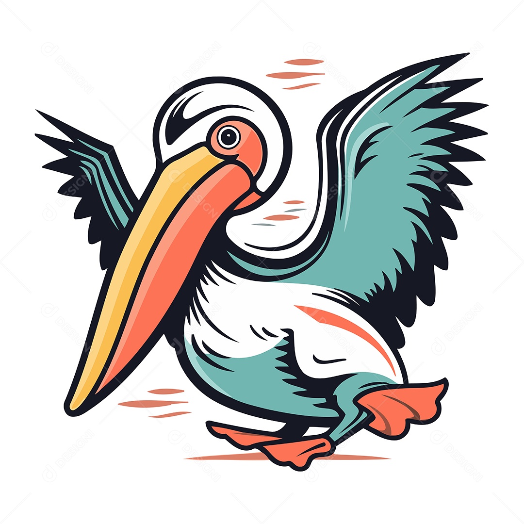 Pelicano de Desenho Animado Ilustração Vetor EPS