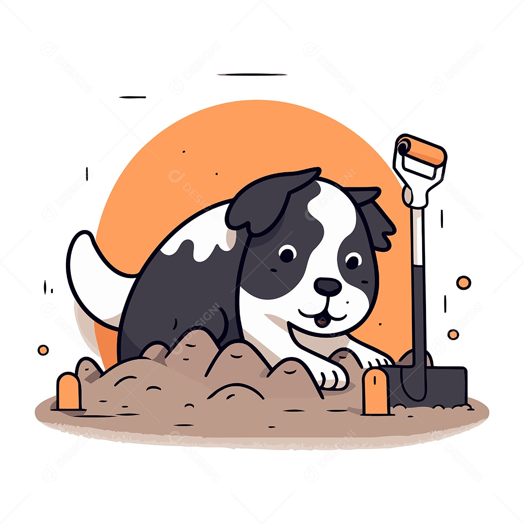 Cachorro Fofo Cavando Desenho Animado Ilustração Vetor EPS