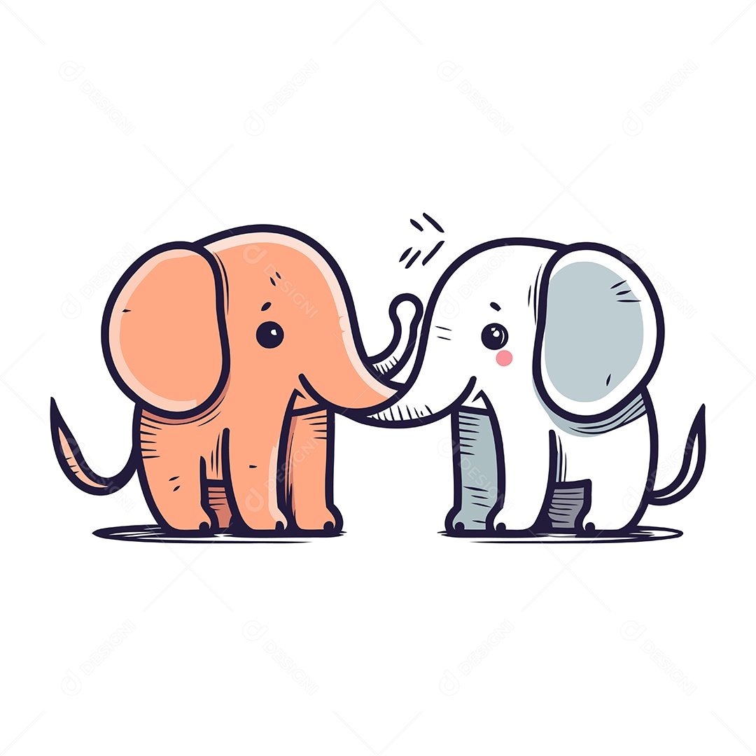 Casal de Elefantes Fofo Desenho Animado Ilustração Vetor EPS