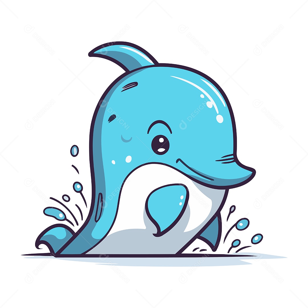 Golfinho Fofo de Desenho Animado Ilustração Vetor EPS