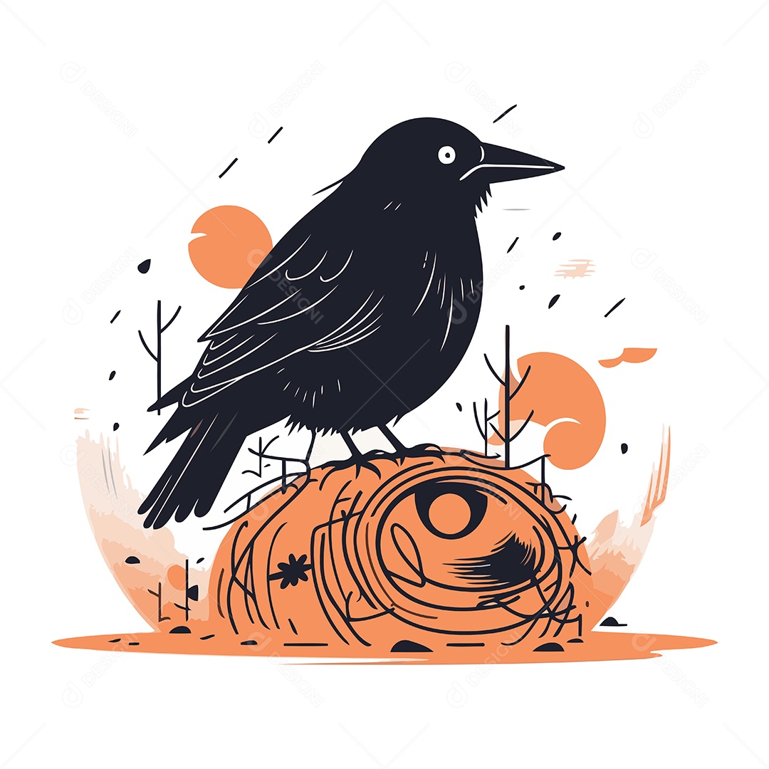 Corvo Sentado em um Palheiro Ilustração Vetor EPS