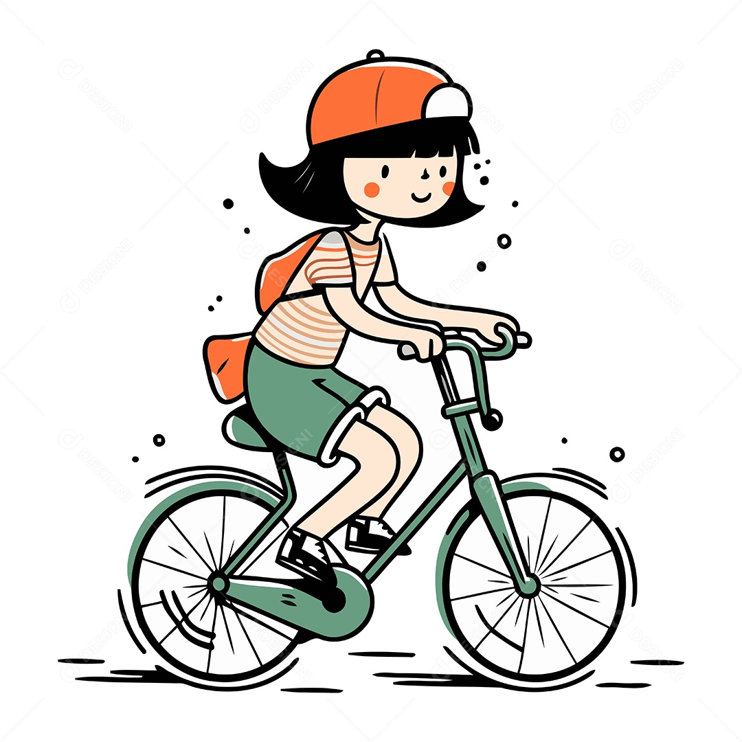 Menina Andando de Bicicleta Ilustração Vetor EPS