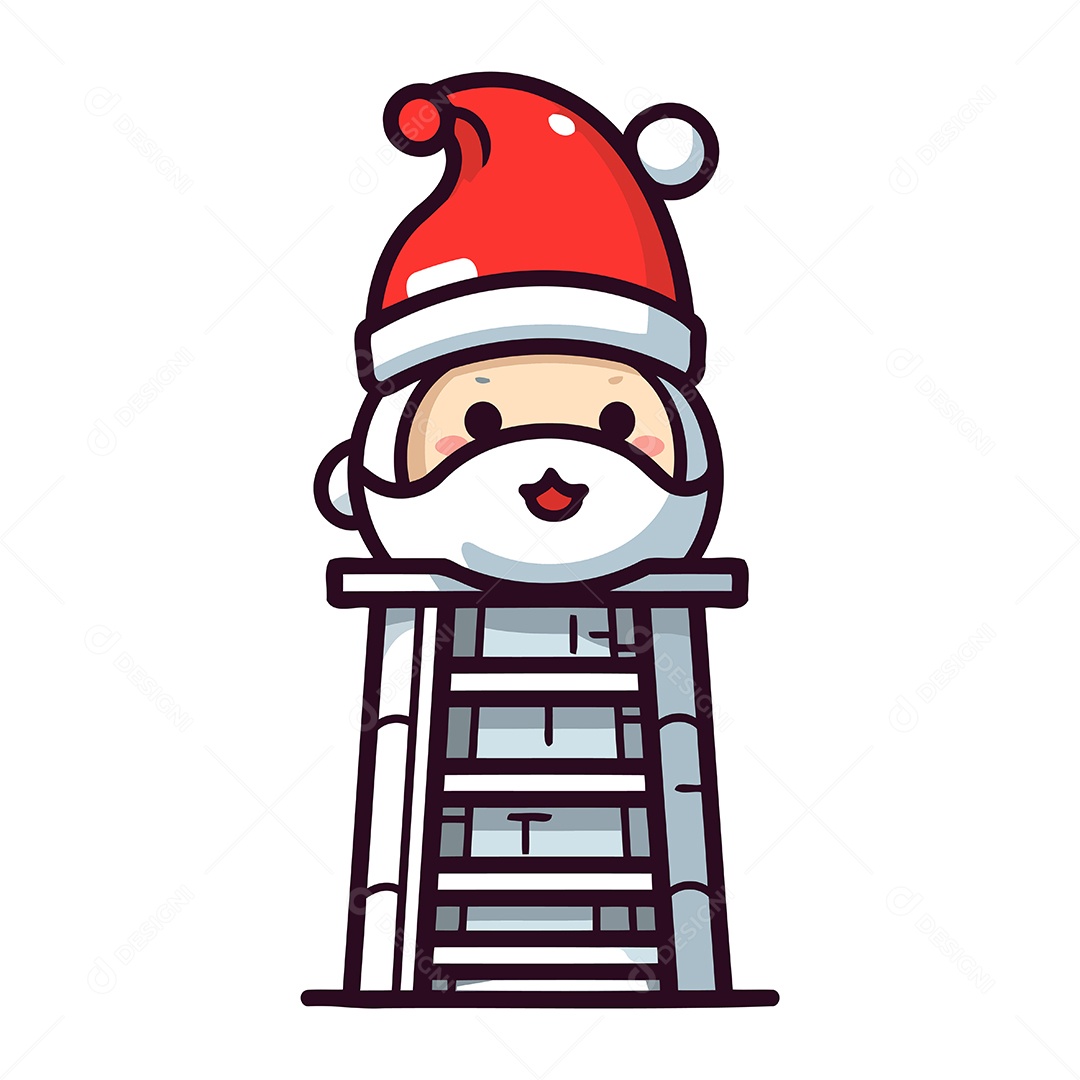 Papai Noel na Escada Desenho Animado Ilustração Vetor EPS