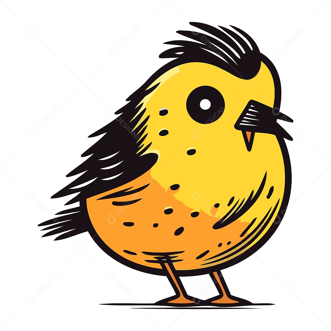 Passarinho Amarelo Fofo Desenho Animado Ilustração Vetor EPS