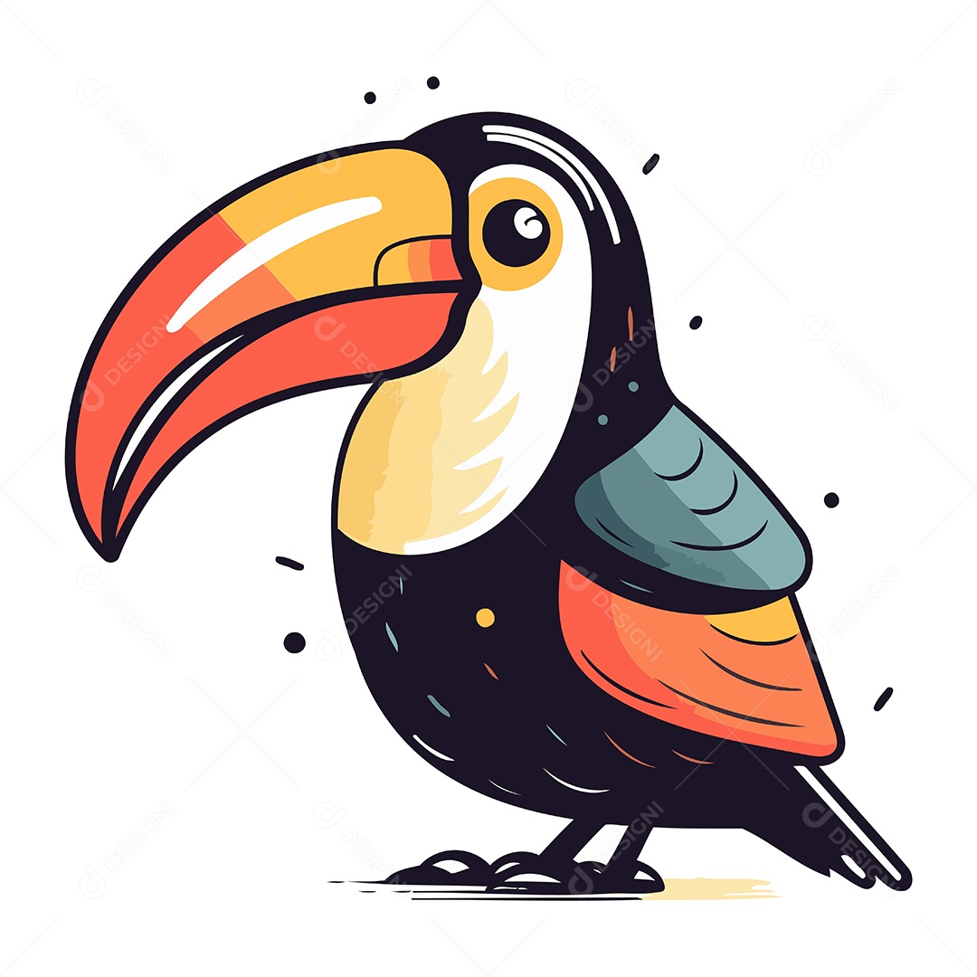 Tucano Fofo de Desenho Animado Ilustração Vetor EPS