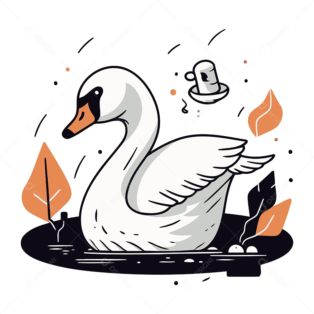 Cisne de Desenho Animado Ilustração Vetor EPS