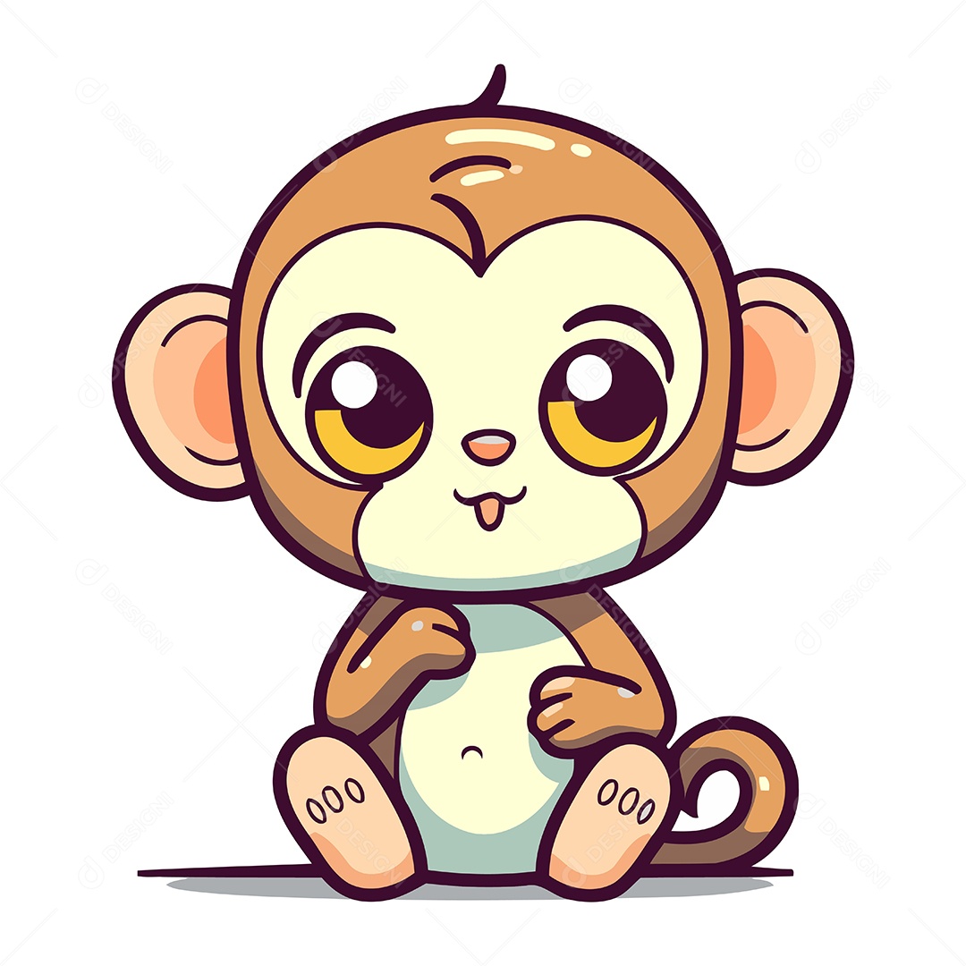 Macaco Fofo de Desenho Animado Ilustração Vetor EPS