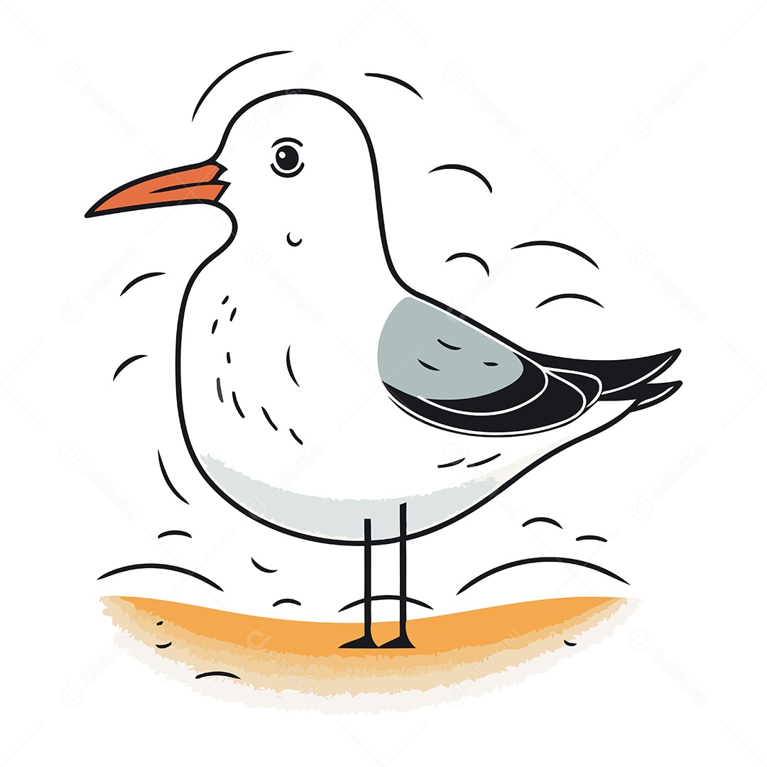 Gaivota na Praia Desenho Animado Ilustração Vetor EPS