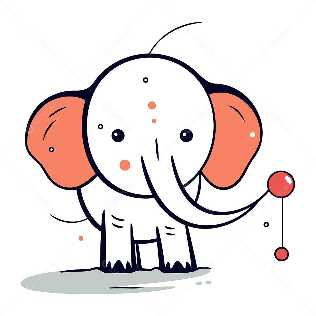 Elefante Fofo com Bola Vermelha Ilustração Vetor EPS