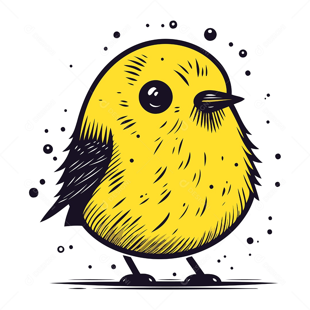 Pássaro Amarelo Fofo de Desenho Animado Ilustração Vetor EPS