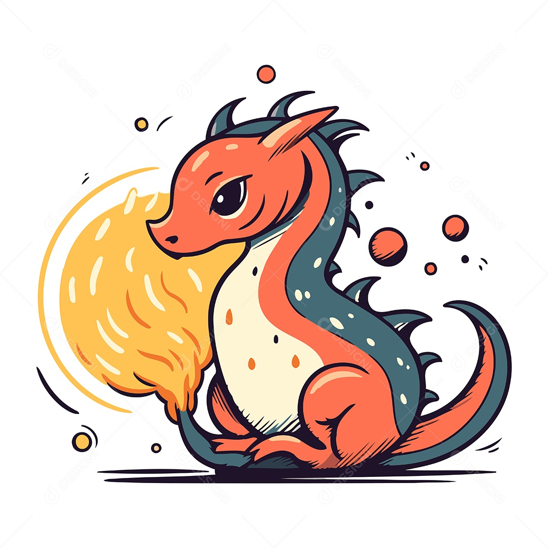 Dragão Fofo de Desenho Animado Ilustração Vetor EPS