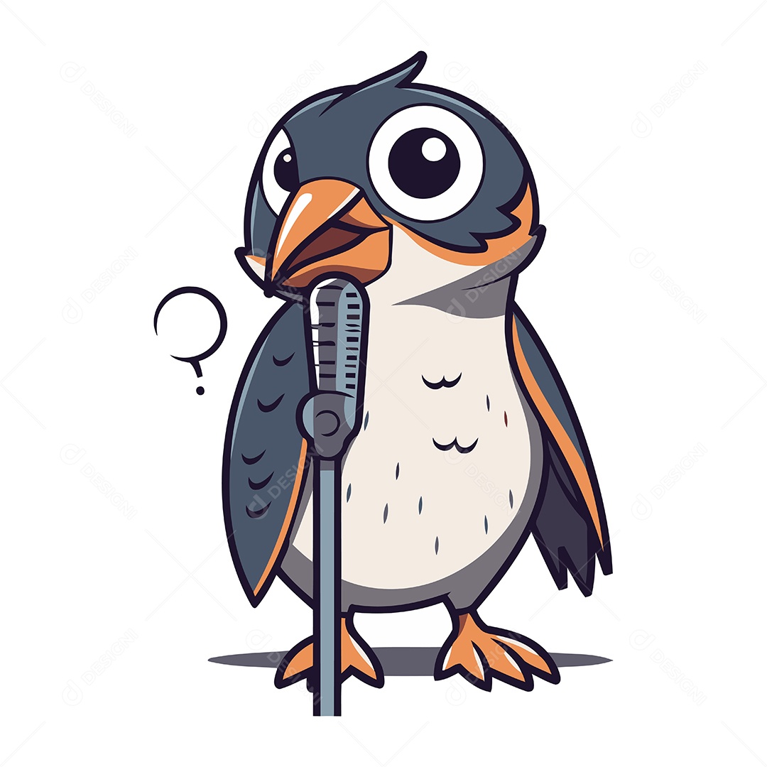 Pássaro Desenho Animado com Microfone Ilustração Vetor EPS