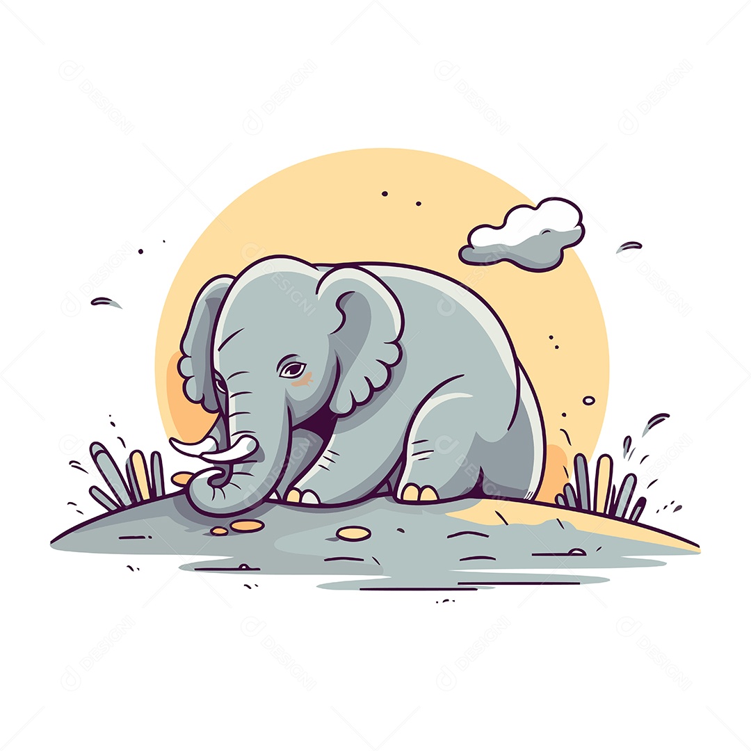 Elefante de Desenho Animado Ilustração Vetor EPS