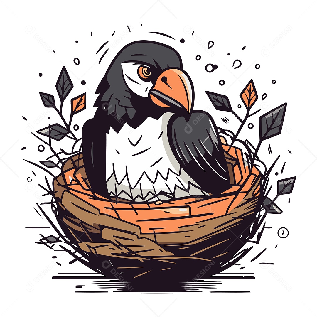 Pássaro no Ninho de Desenho Animado Ilustração Vetor EPS