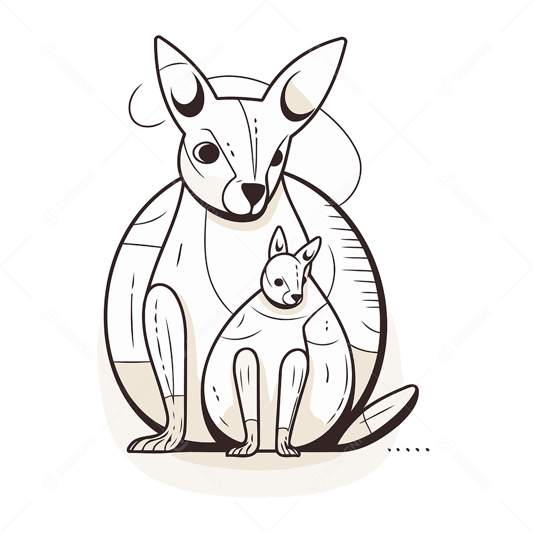Canguru e Filhote de Desenho Animado Ilustração Vetor EPS