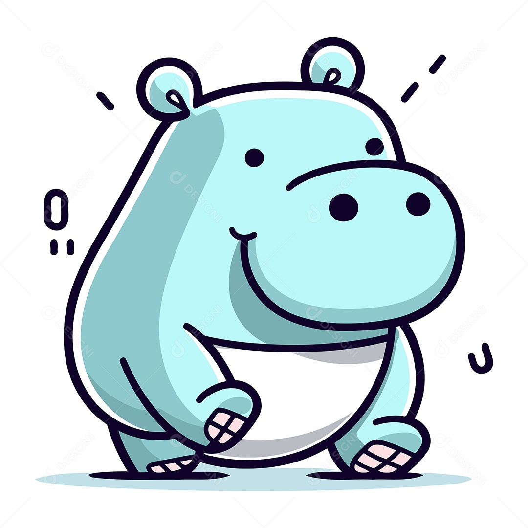 Hipopótamo Fofo de Desenho Animado Ilustração Vetor EPS