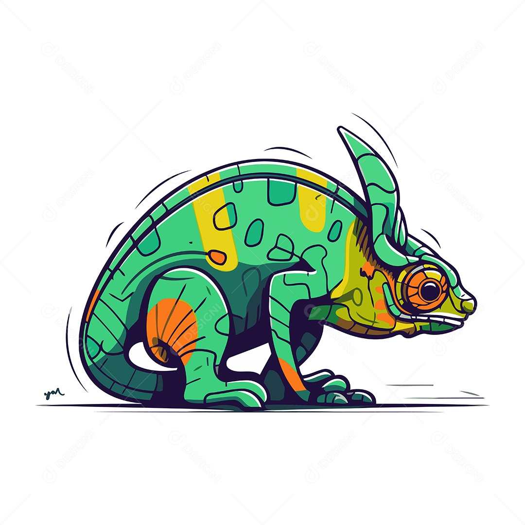 Camaleão de Desenho Animado Ilustração Vetor EPS