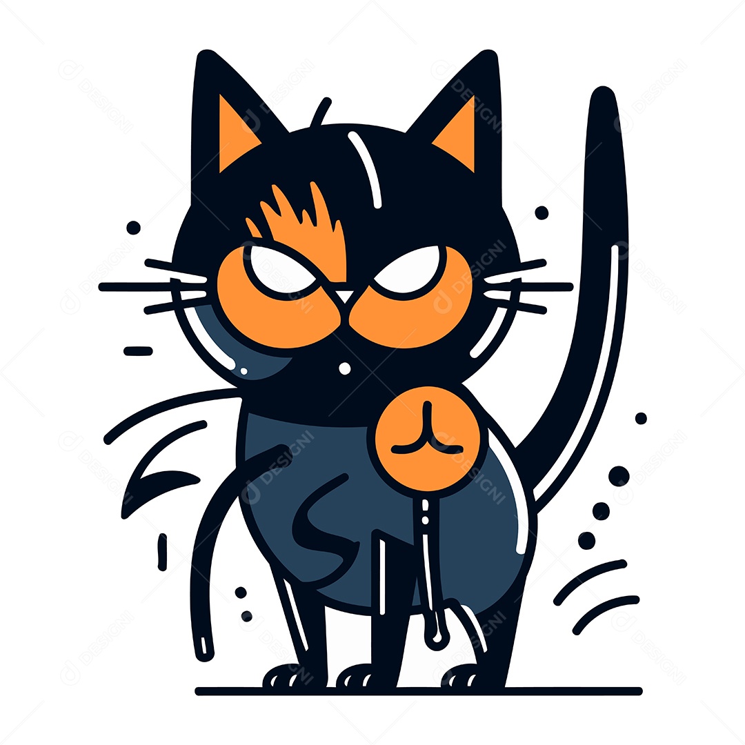 Gato Preto de Desenho Animado Ilustração Vetor EPS