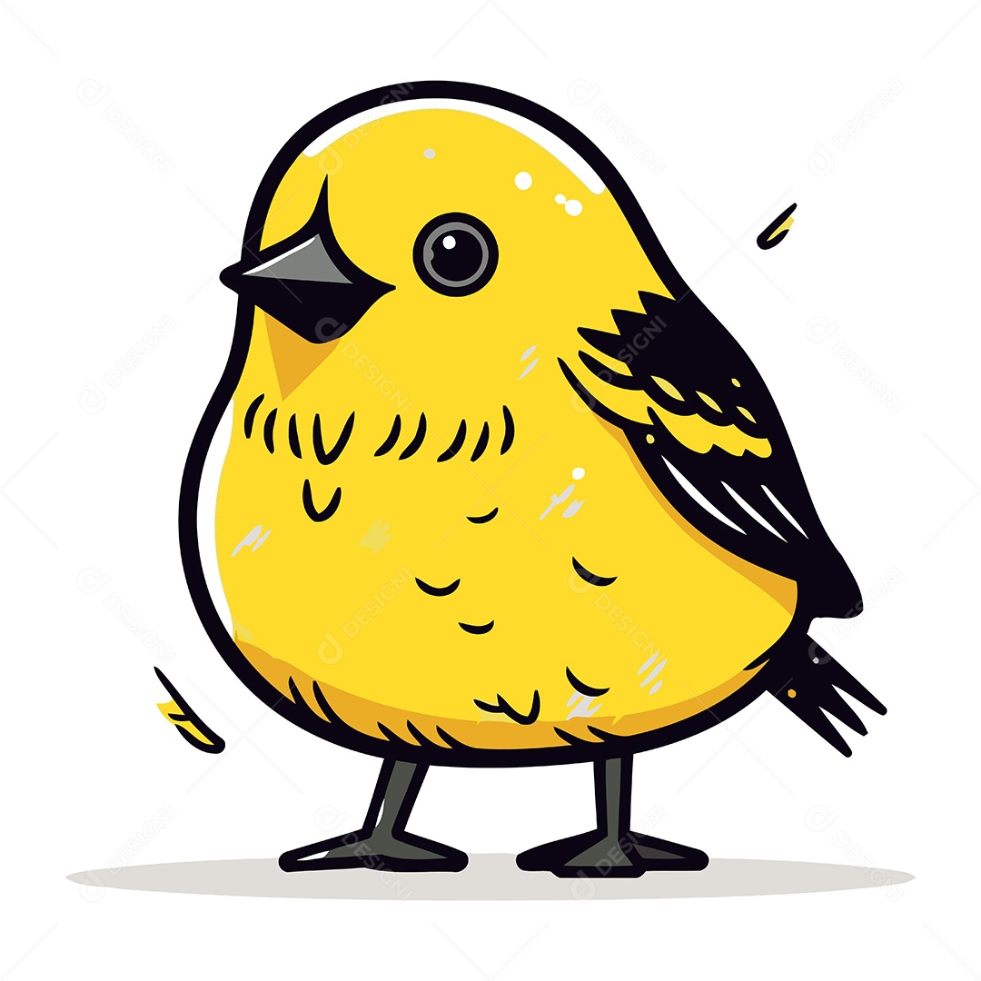 Passarinho Amarelo Fofo de Desenho Animado Ilustração Vetor EPS