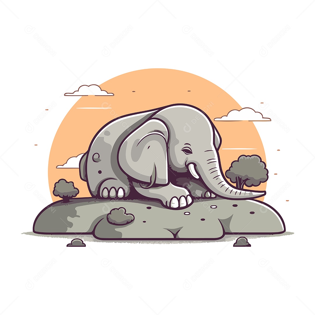 Elefante Fofo de Desenho Animado Ilustração Vetor EPS