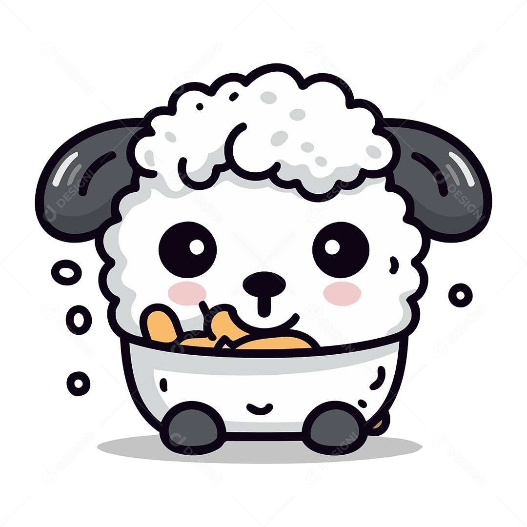 Ovelha em uma Tigela de Desenho Animado Ilustração Vetor EPS
