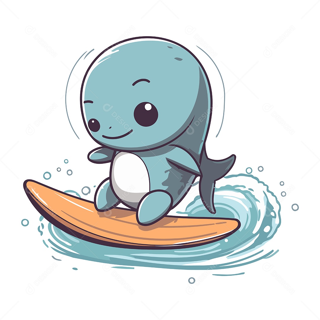 Narvalzinho Fofo em uma Prancha de Surfe Ilustração Vetor EPS
