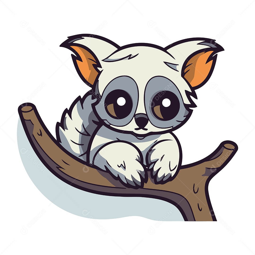 Lêmure em um Galho de Árvore Ilustração Vetor EPS
