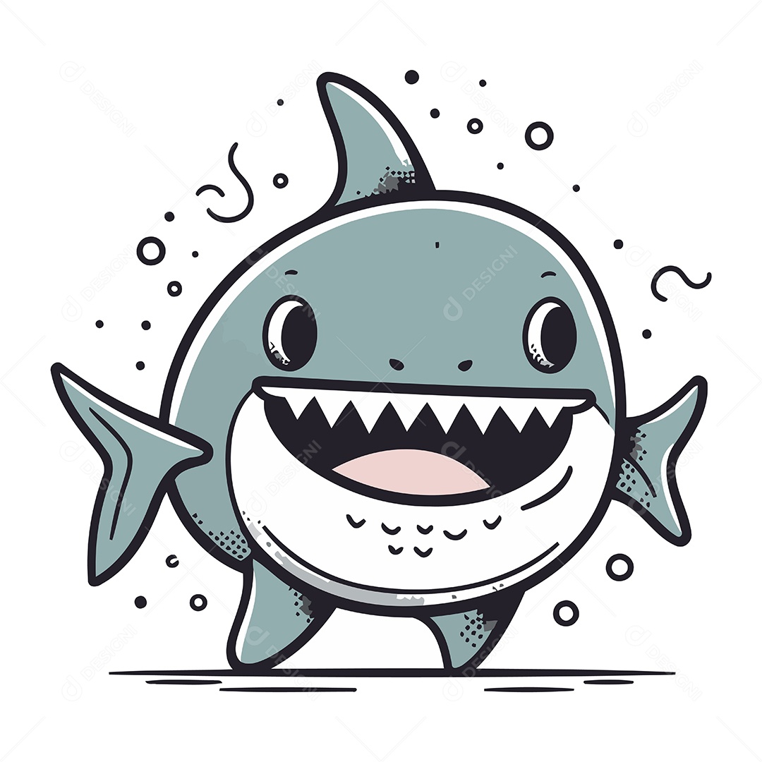 Tubarão Fofo de Desenho Animado Ilustração Vetor EPS