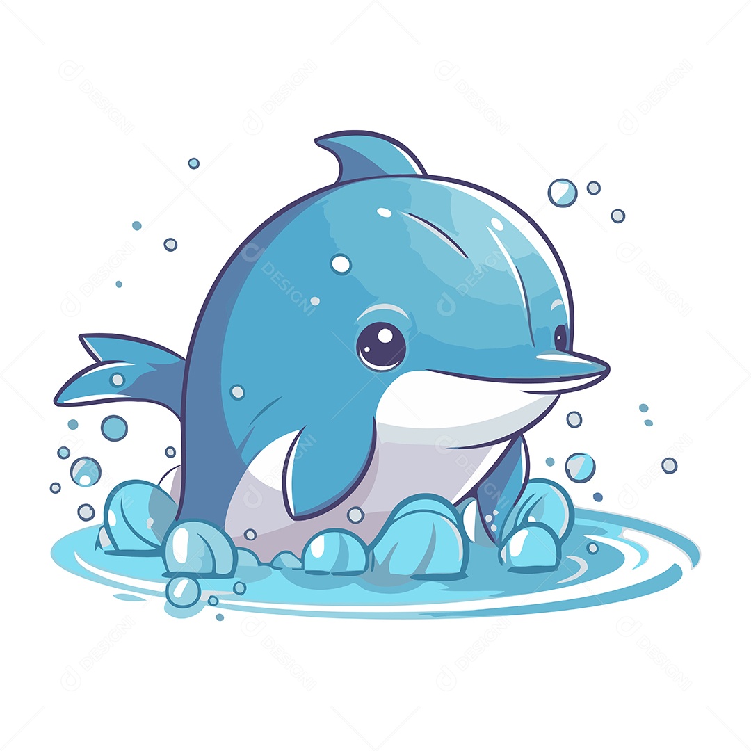 Golfinho Fofo de Desenho Animado Ilustração Vetor EPS