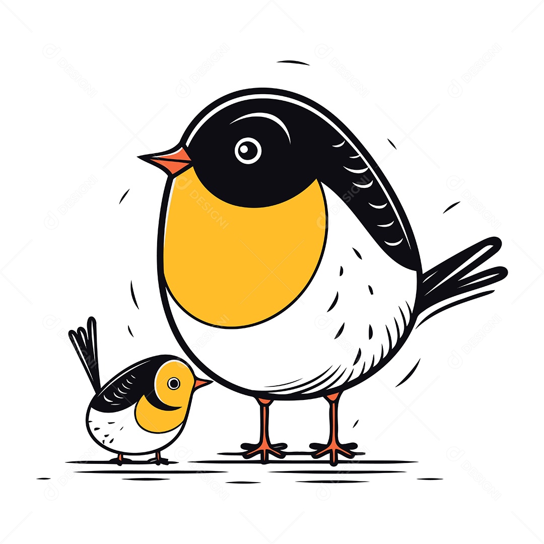 Pássaro e Filhote de Desenho Animado Ilustração Vetor EPS