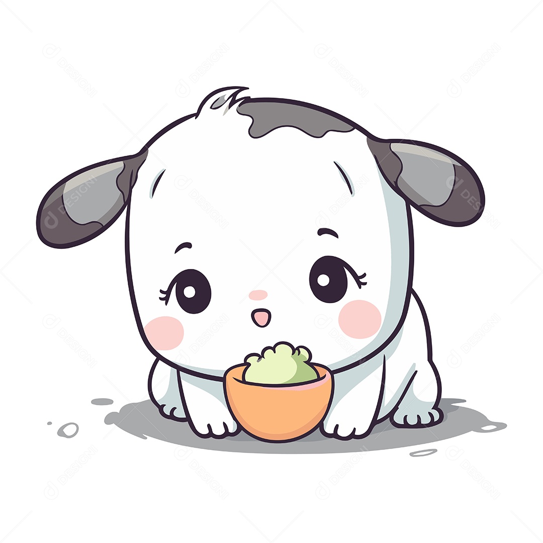 Cachorro Fofo com Tigela Ilustração Vetor EPS