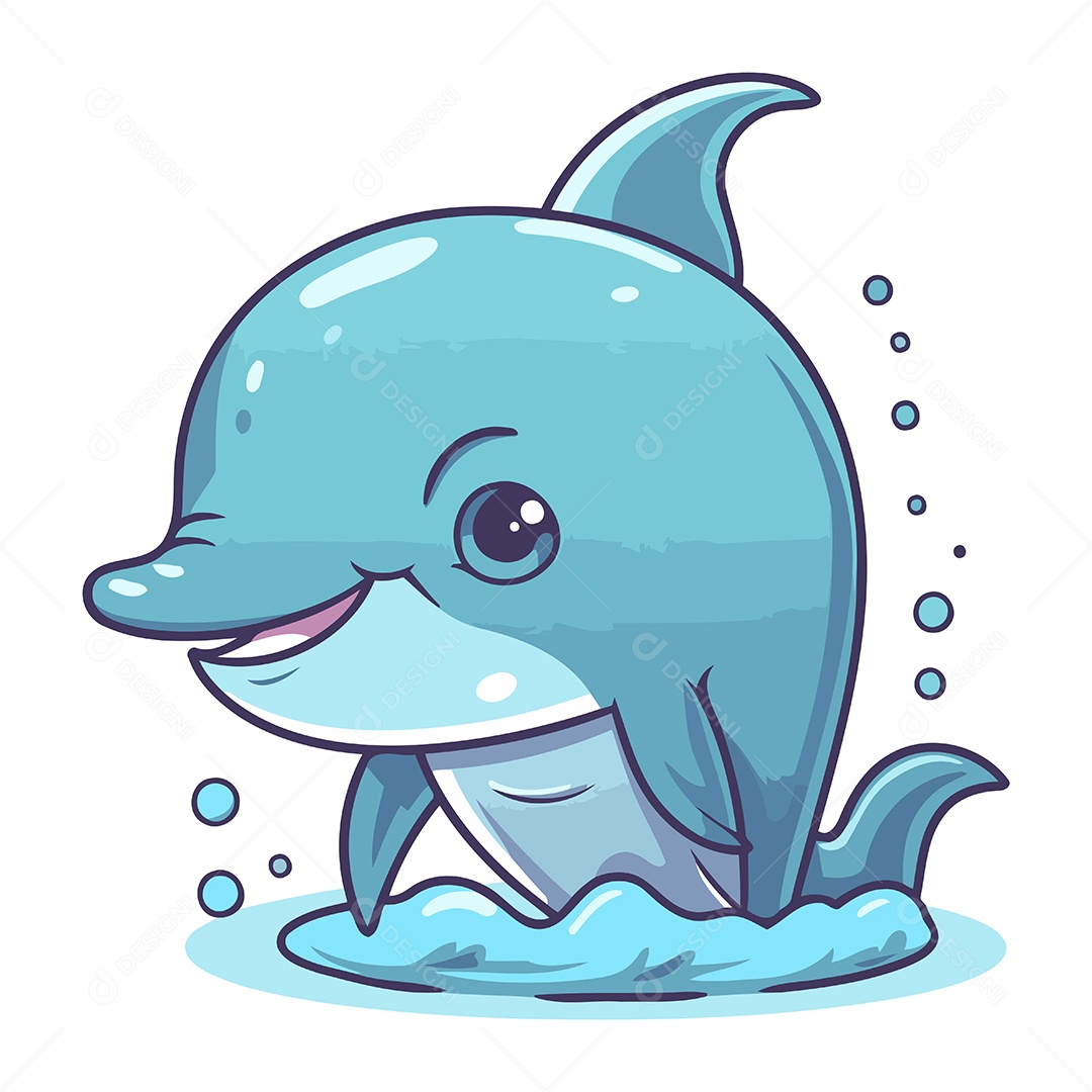 Golfinho Fofo de Desenho Animado Ilustração Vetor EPS