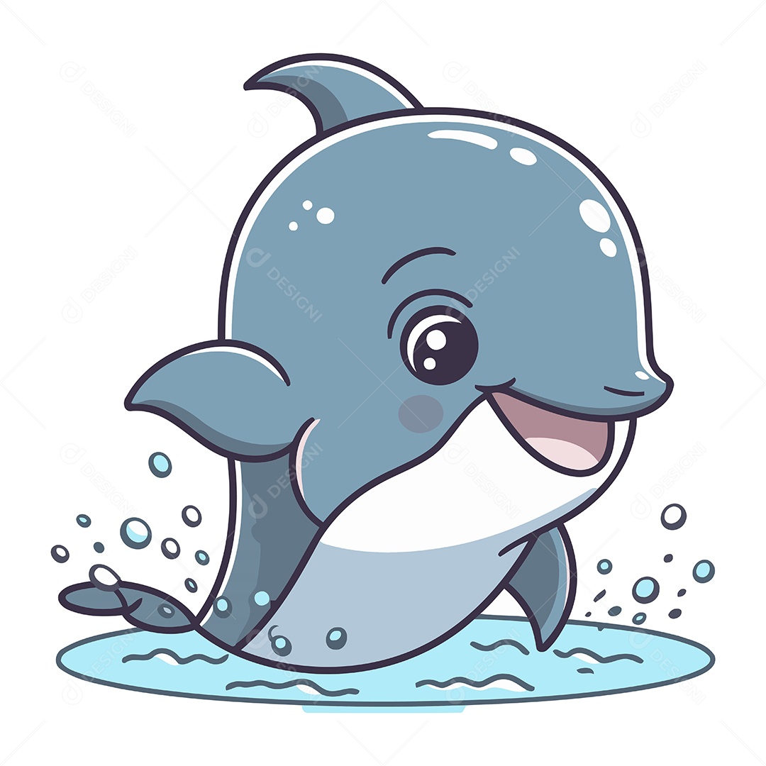 Golfinho Fofo de Desenho Animado Ilustração Vetor EPS