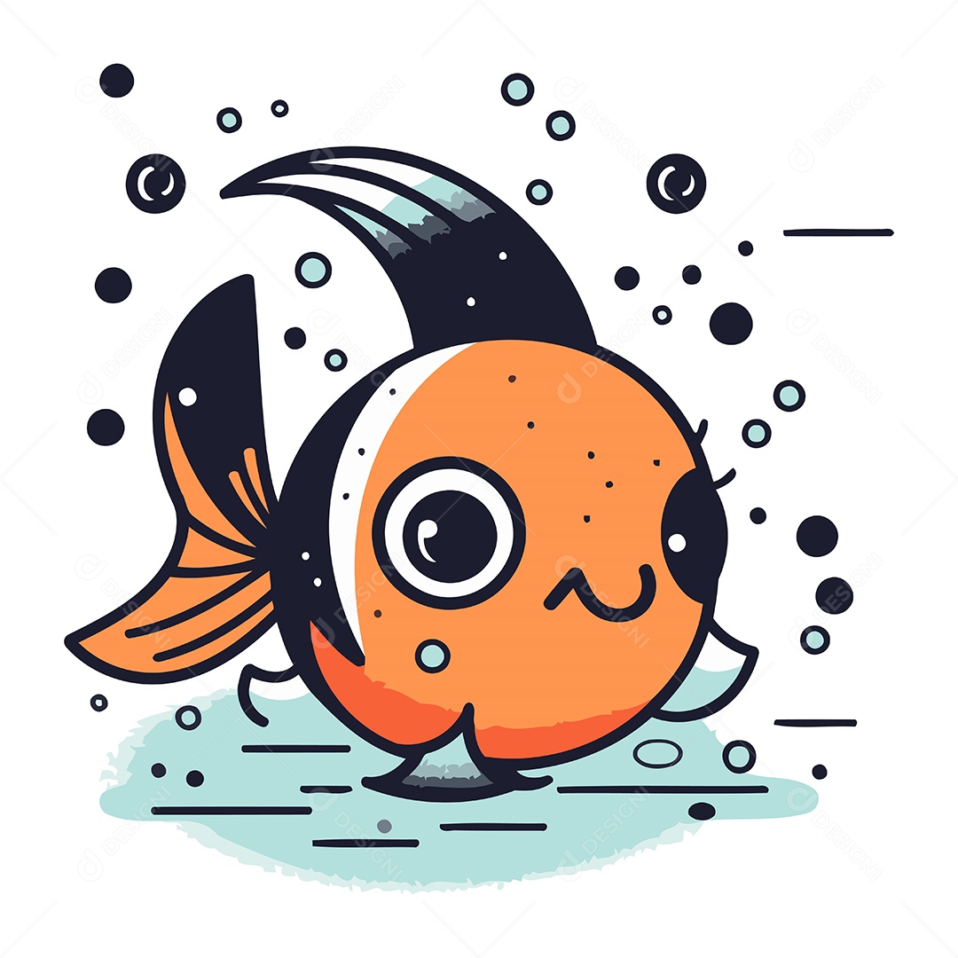 Peixe Fofo de Desenho Animado Ilustração Vetor EPS