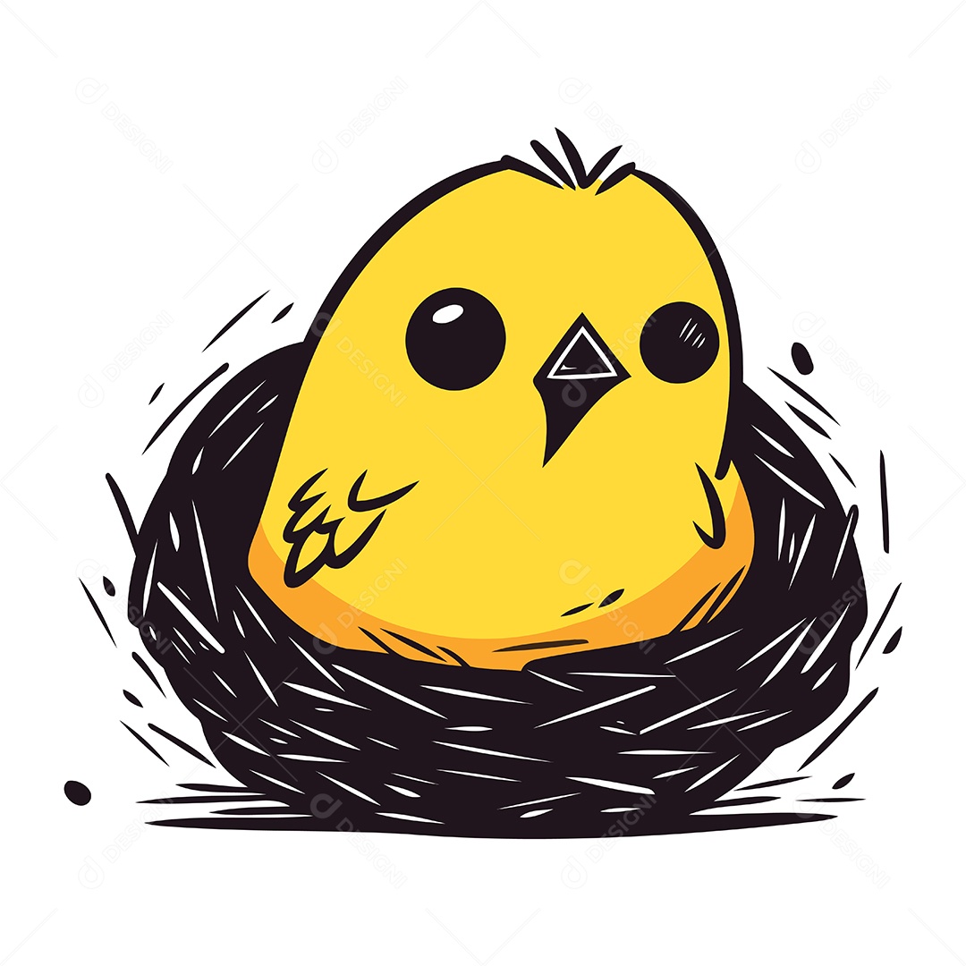 Pintinho Fofo no Ninho de Desenho Animado Ilustração Vetor EPS