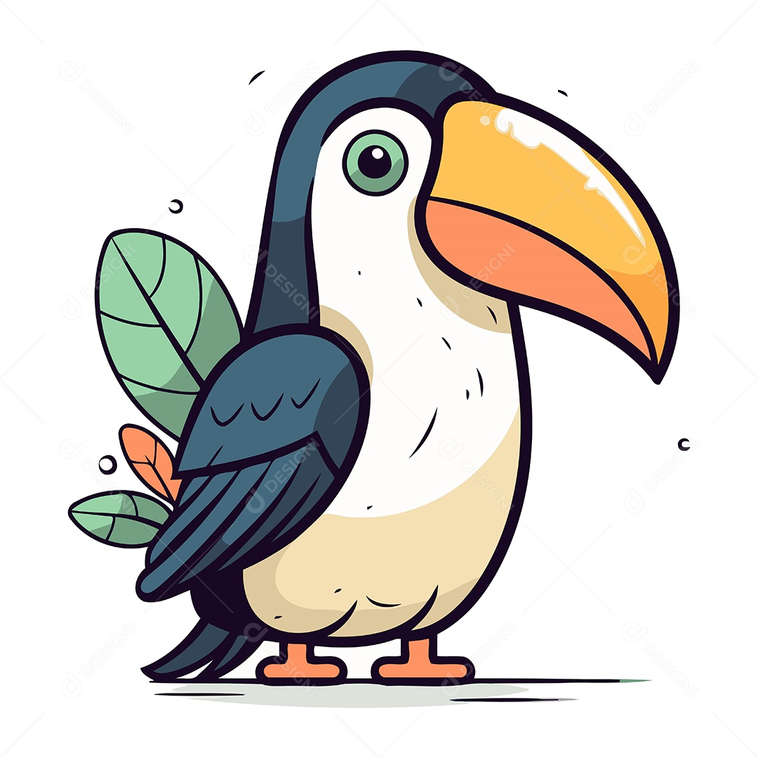 Tucano Fofo de Desenho Animado Ilustração Vetor EPS