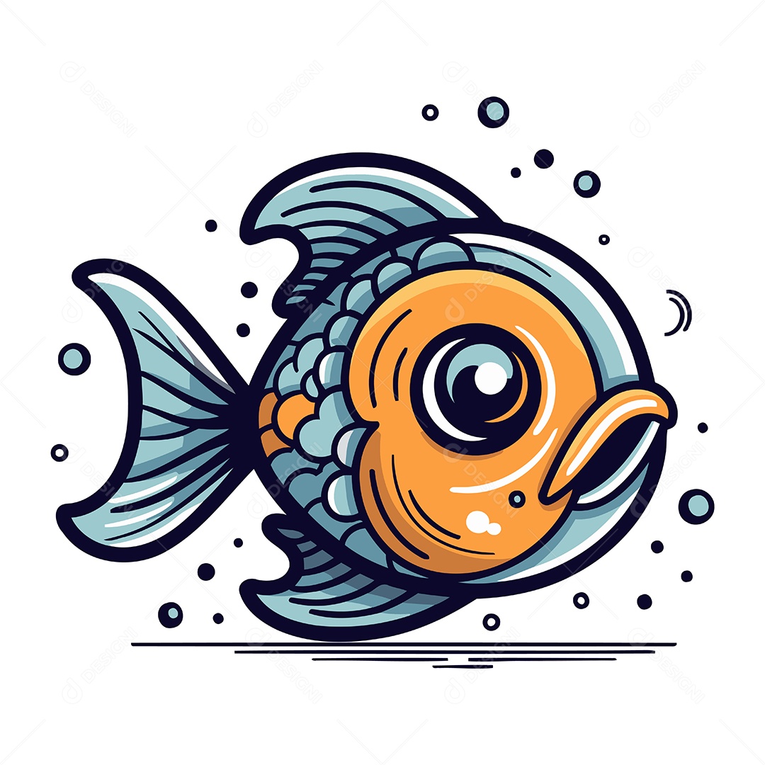 Peixe Fofo de Desenho Animado Ilustração Vetor EPS